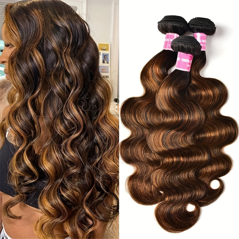 Klaiyi Brown Balayage Body Wave Human Hair Bundles 3/4PCS Deal 100% Human Hair Extensions Pre Colored Human Hair
